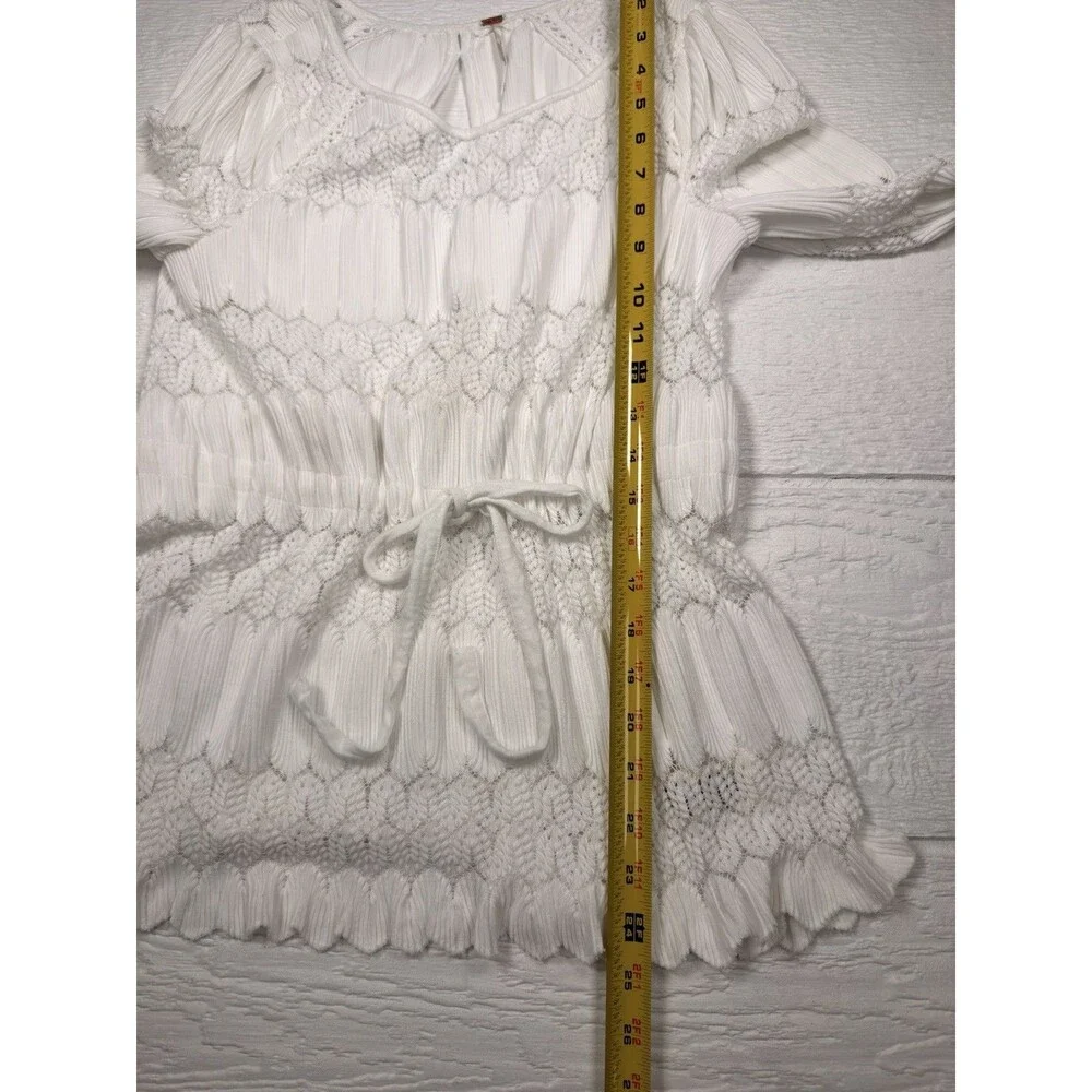 Free People Fire Island Top S White Crochet Boho Peasant Festival Blouse